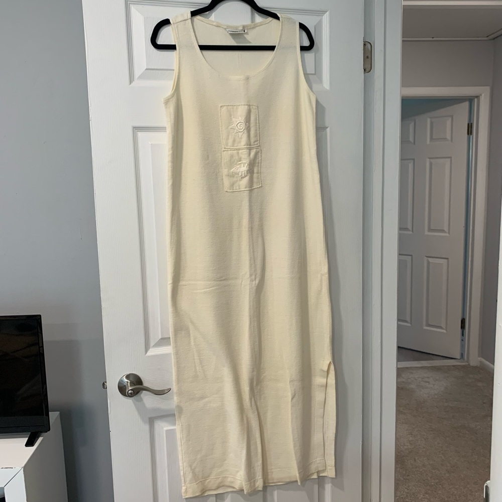 Vintage Johnny Was cream long tunic tshirt /dress fish and sun print beach cover